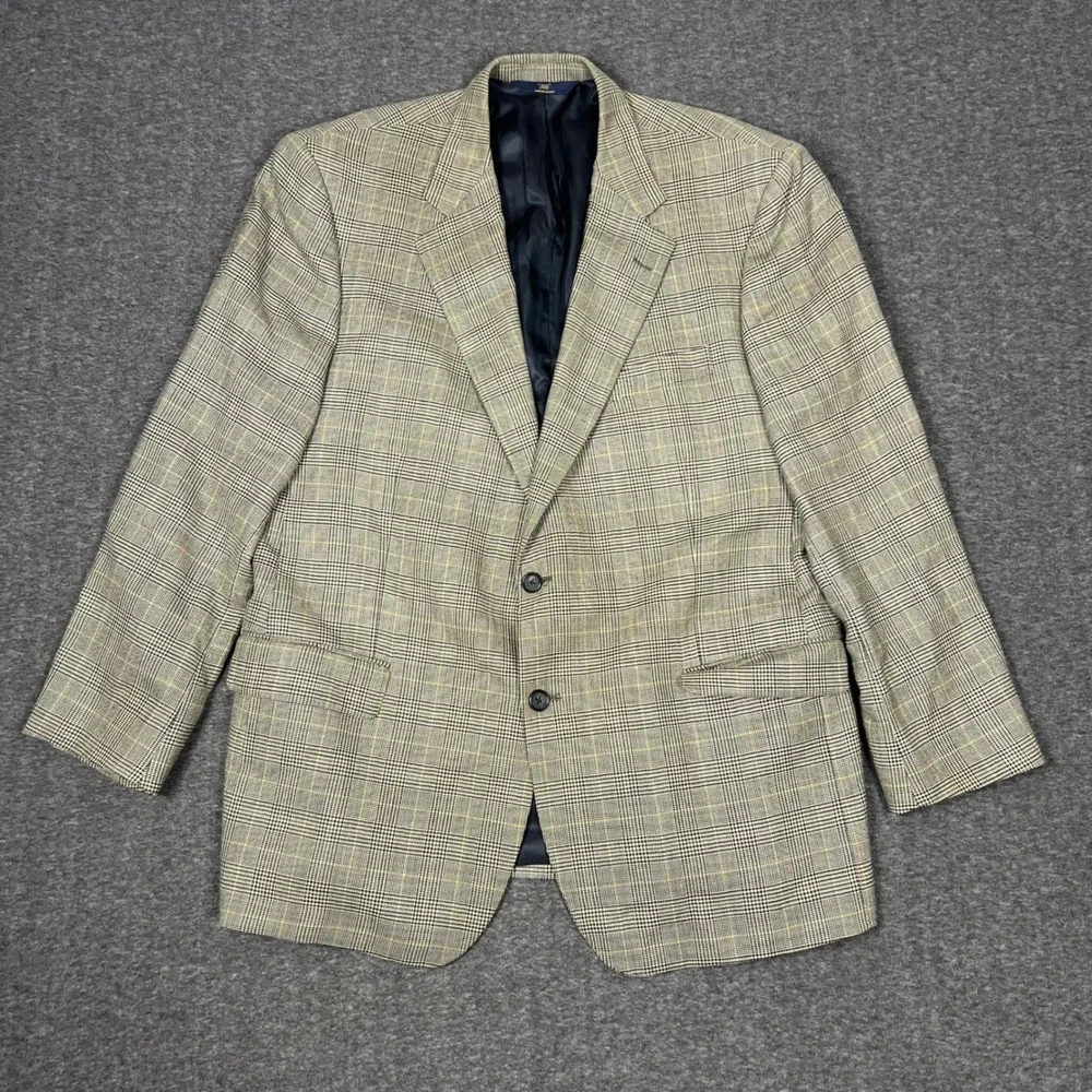 Brooks Brothers 346 Silk Blend Sport Coat Blazer Men's 46R Gray Wool Glen Plaid